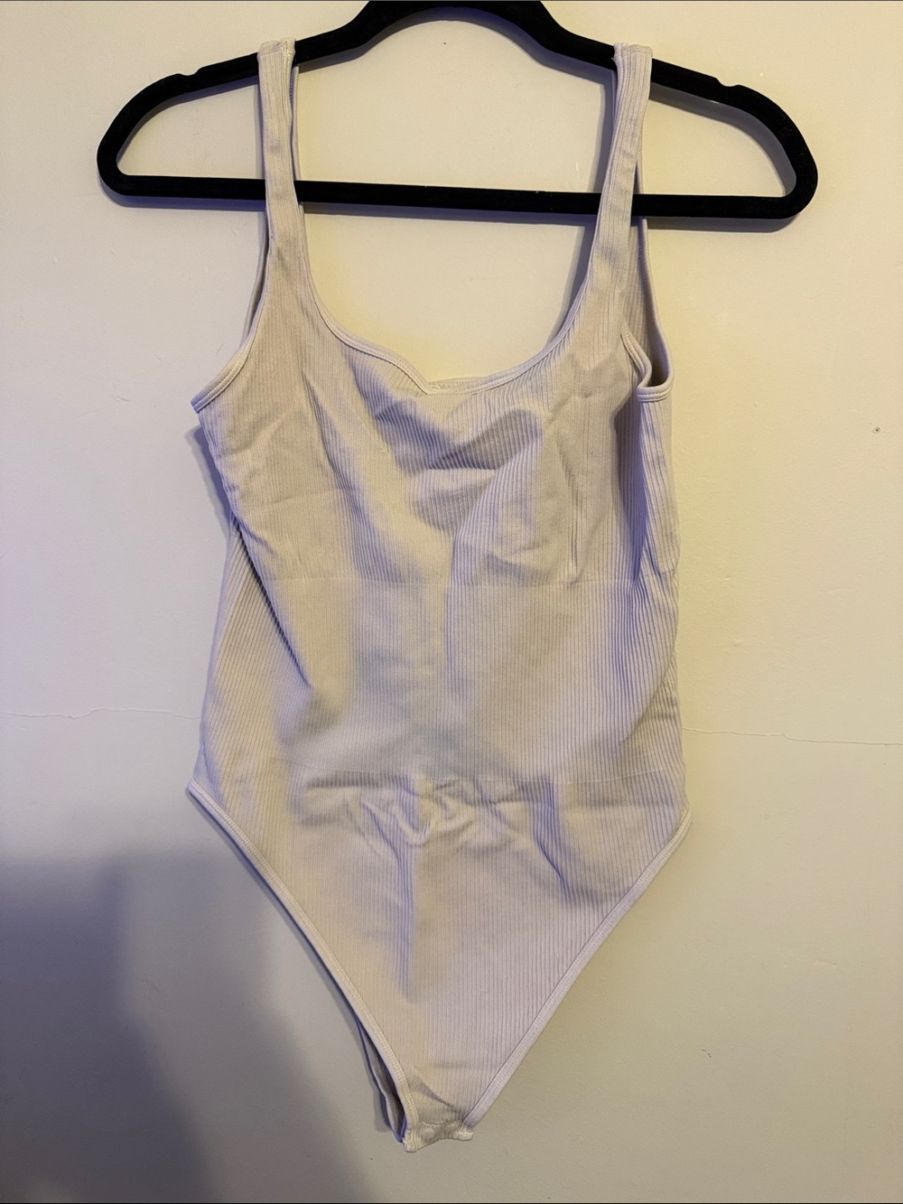 Ribbed Scoop-Neck Bodysuit in Light Cream